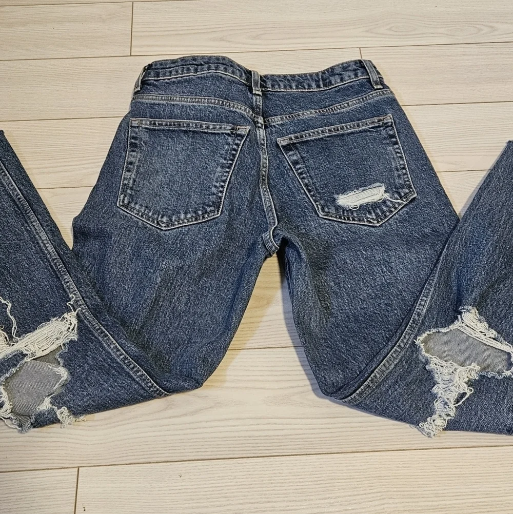 Topshop Jeans Blue Distressed Pockets Womens Size  26 straight denim - Picture 5 of 5